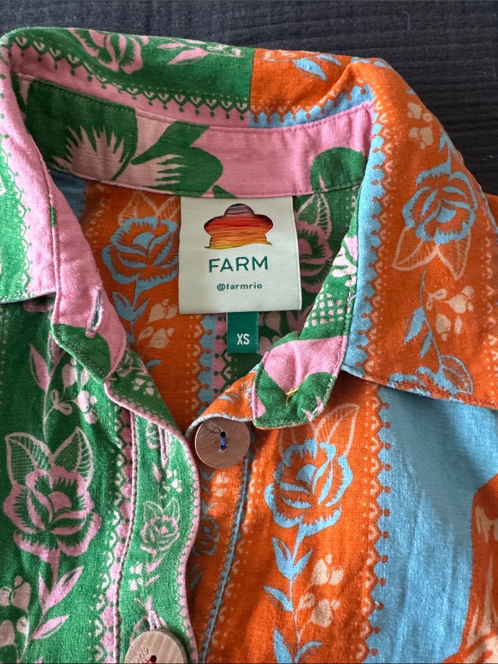 FARM Rio Colorblock Floral Patchwork Short-Sleeve Button Jumpsuit - Picture 2 of 4